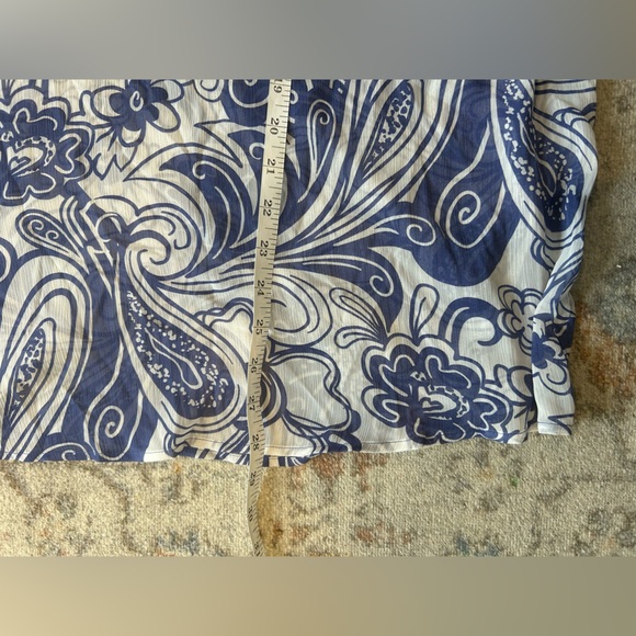 Susan Graver Style Pullover Top Sheer Plus 1X Blue White Swirl Chiffon Tunic Top - Picture 10 of 10